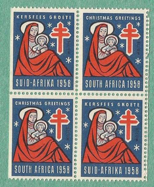1958-MNH-Union of South Africa Christmas Stamps-Block-Part Booklet Pane