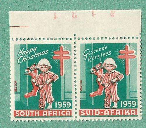 1959-MNH-Union of South Africa Christmas Stamps-Pair with sheet number