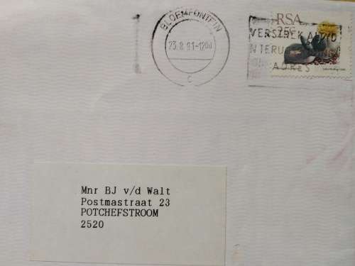 1991-Bloemfontein-Domestic Mail- Cover