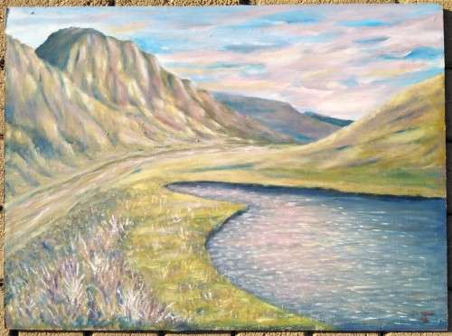 Oil Painting on Board-Mountain Scenery-Signed J.V.Timm `14