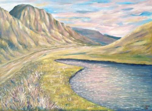 Oil Painting on Board-Mountain Scenery-Signed J.V.Timm `14