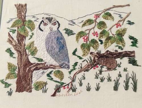 Framed Handmade Embroidery-Owl-Wall Decor