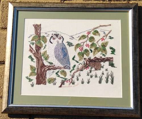 Framed Handmade Embroidery-Owl-Wall Decor