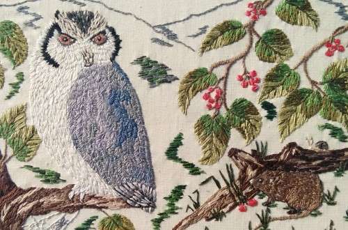 Framed Handmade Embroidery-Owl-Wall Decor
