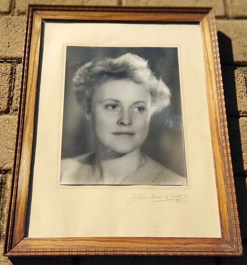 Framed-Old Black and White signed Photo-1944-Wall Decor Frame