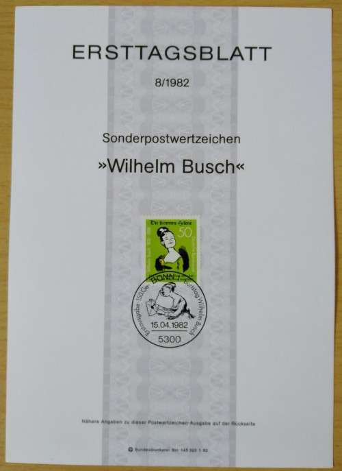 1982-First Day Sheet-Germany The 150th Anniversary of the Birth of Wilhelm Busch