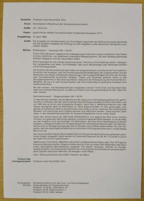 1982-First Day Sheet-Germany Sports