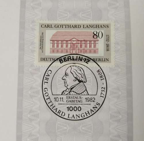 1982-First Day Sheet-Berlin The 250th Anniversary of the Birth of Carl G. Langhans