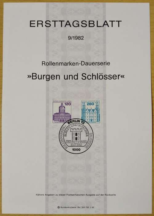 1982-First Day Sheet-Berlin Castles and Palaces