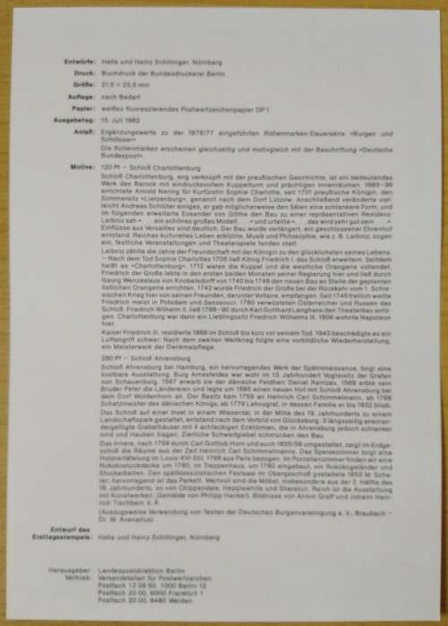 1982-First Day Sheet-Berlin Castles and Palaces