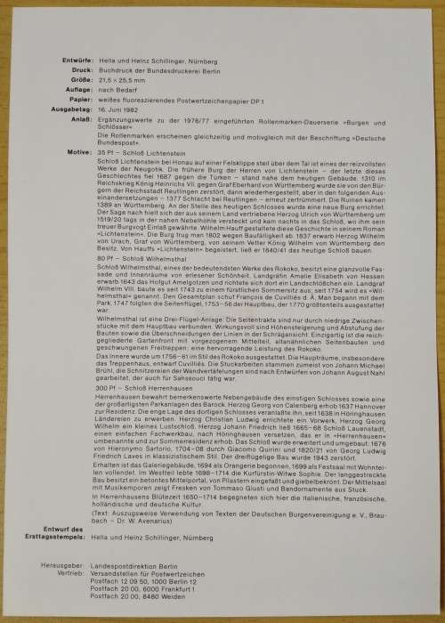 1982-First Day Sheet-Berlin Castles and Palaces