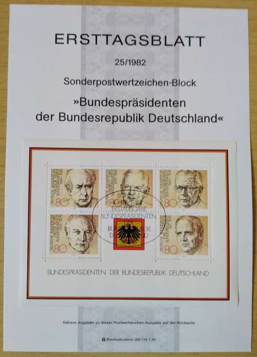 1982-First Day Sheet-Germany Presidents of the Federal Republic M/S