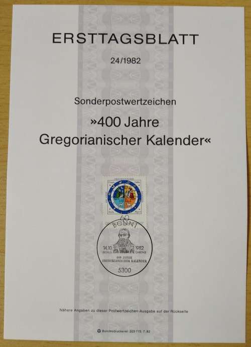 1982-First Day Sheet-Germany The 400th Anniversary of the Gregorian Calendar