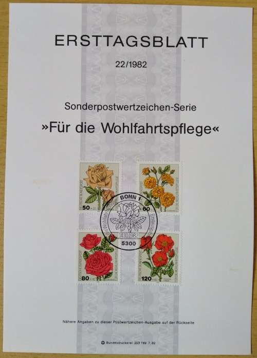 1982-First Day Sheet-Germany Charity Stamps - Roses