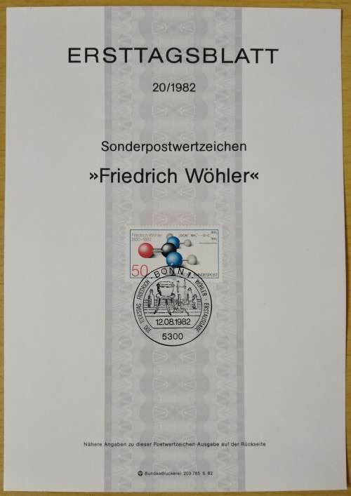 1982-First Day Sheet-Germany The 100th Anniversary of the Death of Friedrich Wöhler, Chemist