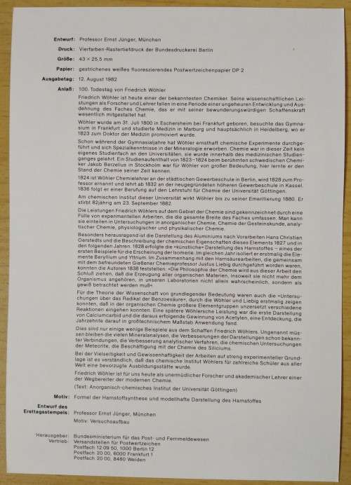 1982-First Day Sheet-Germany The 100th Anniversary of the Death of Friedrich Wöhler, Chemist