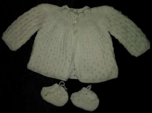 Handmade White Christening Jacket & Booties for Newborn
