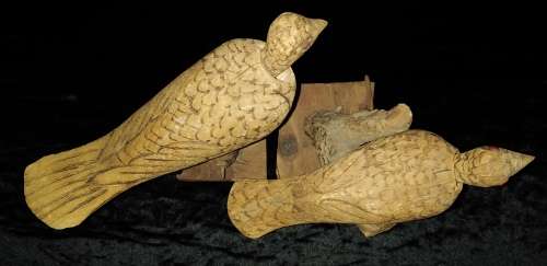 Pair Bobbin-head Handcrafted Wood and Cork Birds