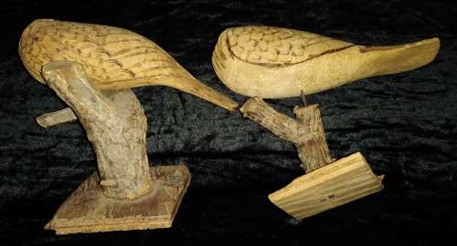 Pair Bobbin-head Handcrafted Wood and Cork Birds