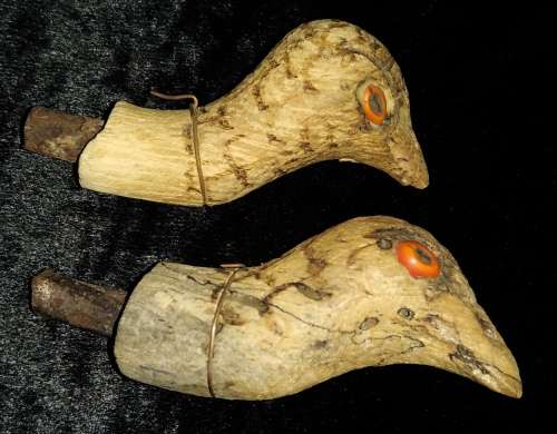 Pair Bobbin-head Handcrafted Wood and Cork Birds