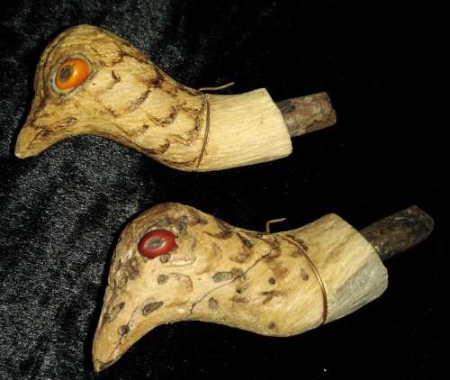 Pair Bobbin-head Handcrafted Wood and Cork Birds