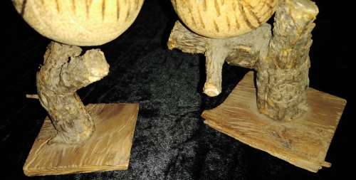 Pair Bobbin-head Handcrafted Wood and Cork Birds