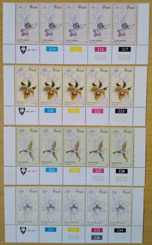1981-Venda-MNH-Orchids-Control Blocks-SACC 46-49