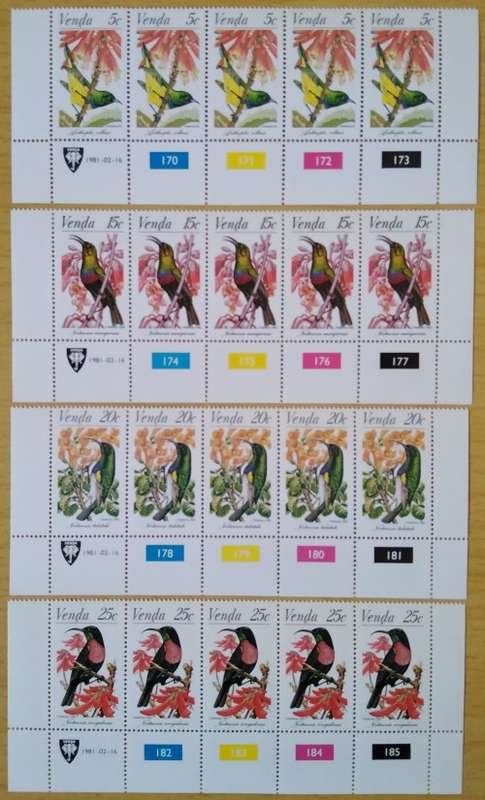 1981-Venda-MNH-Sunbirds-Control Blocks-SACC 38-41