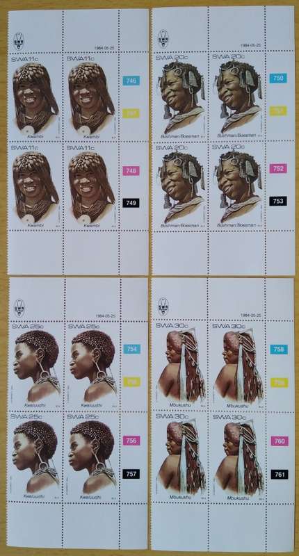 1984-SWA-MNH-Traditional Headdresses-Control Blocks-SACC 437-440