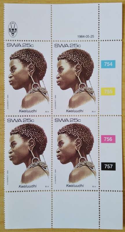 1984-SWA-MNH-Traditional Headdresses-Control Blocks-SACC 438