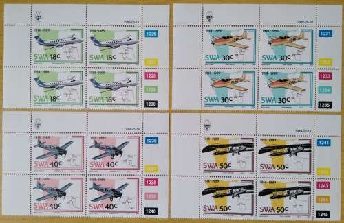 1989-SWA-MNH-75 Year Aviation-Control Blocks-SACC 522-525.
