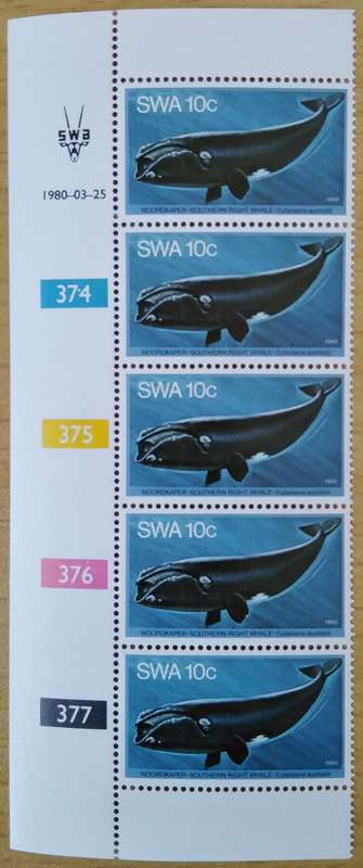 1980-SWA-MNH-Whales-10c-Control Block-SACC 349.