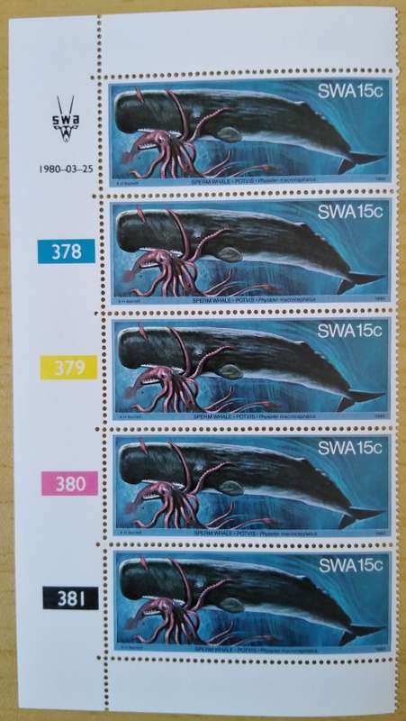 1980-SWA-MNH-Whales-15c-Control Block-SACC 350.