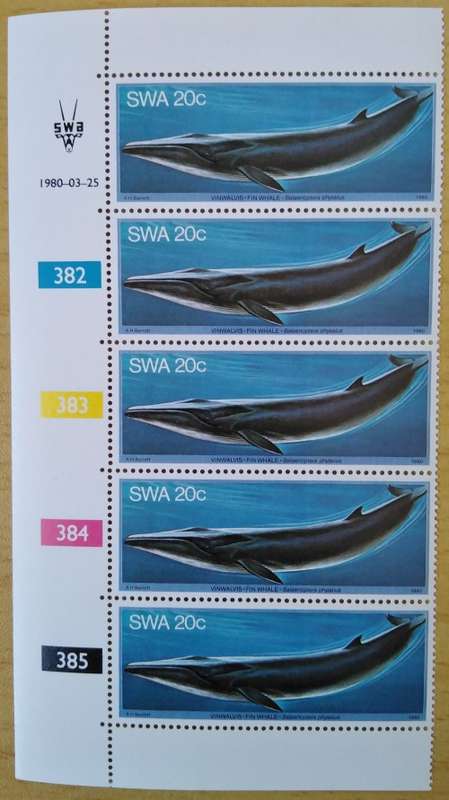 1980-SWA-MNH-Whales-20c-Control Block-SACC 351.