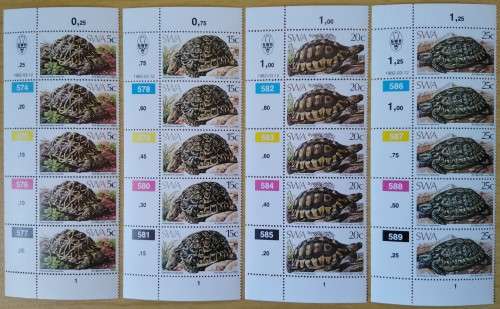 1982-SWA-MNH-Tortoises-Control Blocks-SACC 399-402.
