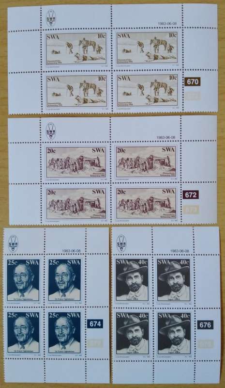 1983-SWA-MNH-75th Anniversary of Discovery of Diamonds-Control Blocks-SACC 420-423.