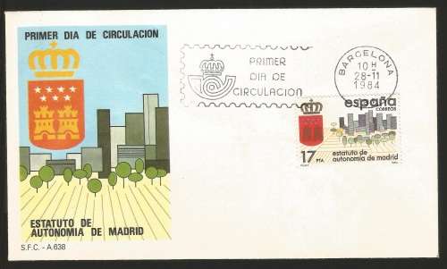 1984 Madrid Autonomy Statute  - Spain -FDC-Cover