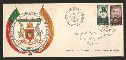 1955-Union of South Africa-Centenary of Pretoria-FDC-Cover