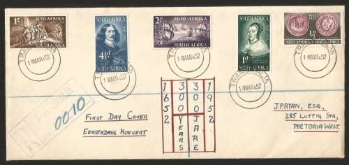 1952-Union of South Africa-Tercentenary of landing of Van Riebeeck.-FDC-Cover