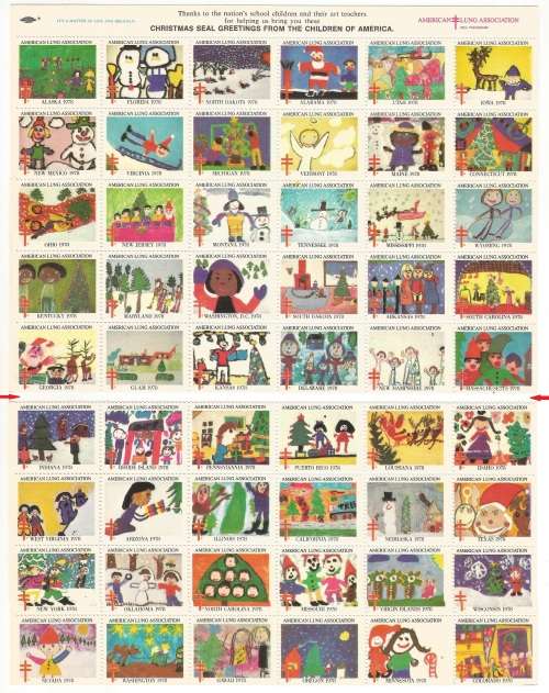 1978-MNH-USA-Christmas Seal Greeting-Stamps-Split Part Sheet-Variety shifted Perfs.