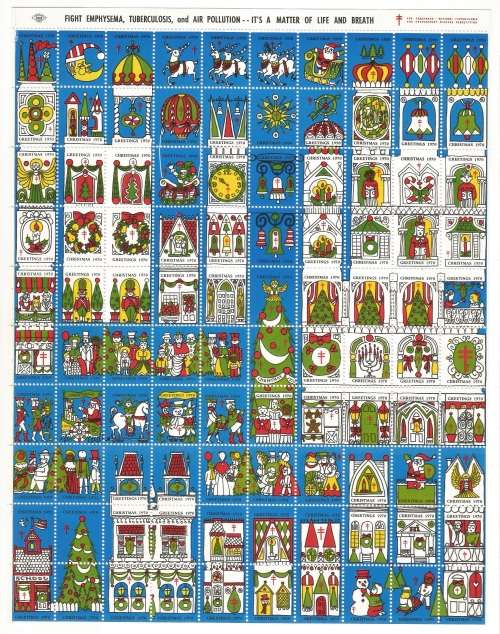 1970-USA-MNH-Christmas Greetings Seals-Stamps-Part Sheet-Split Perfs.