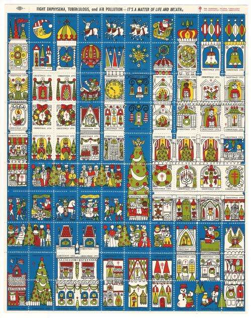1970-USA-Christmas Greetings Seals-Stamps-Part Sheet-No Gum.