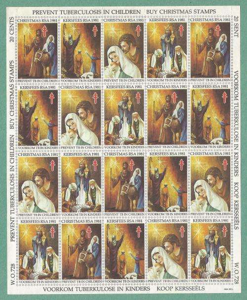1981-RSA-MNH-Christmas Stamps-Top row stamps has a crease.
