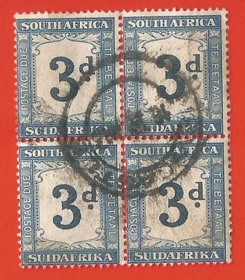 Union of South Africa-Used-Postage Due-Block sacc27/27a