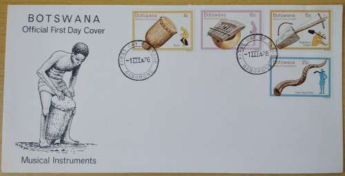 1976-Botswana-Musical Instruments-FDC-Cover Different Layouut of stamps
