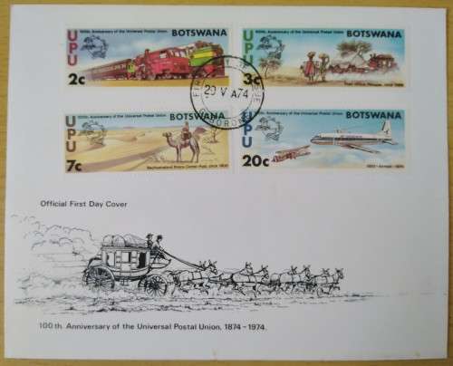 1974-Botswana-100th Anniversary of the Universal Postal Union-FDC-Cover