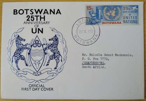 1970-Botswana-25th Anniversary of UN -FDC-Cover-Addressed