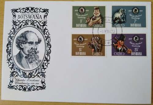 1970-Botswana-Charles Dickens Centenary 1870-1970-FDC-Cover