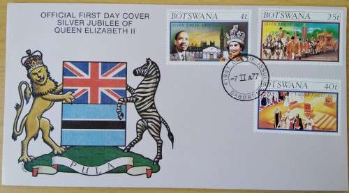 1977-Botswana-Silver Jubilee of Queen Elizabeth II-FDC-Cover.