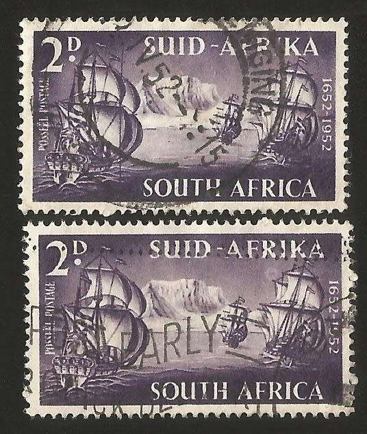 1952 Union of South Africa-SACC137a/138a-Varieties-Full Moon and Line Through Sails-Used.